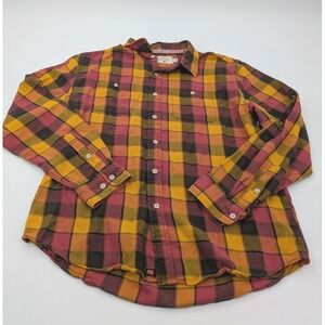 The Normal Brand Shirt Mens L Brown‎ Plaid Cotton Long Sleeves Button Up